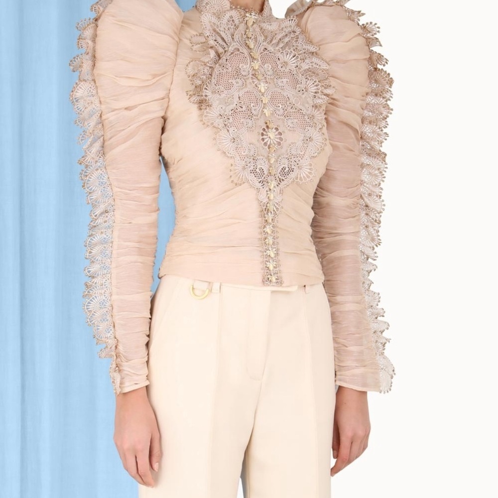 Zimmermann Elegant Lace-Trimmed Beige Top